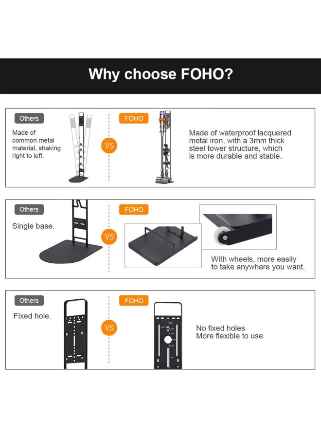 FOHO Foho Vacuum Stand Compatible for Dyson V15 V11 V10 V8 V7 V6 with WheelsMetal Storage Bracket Stand Holder Compatible for Dyson Handheld Cordless Vacuum Cleaners  Accessories  Attachments  - Image 4
