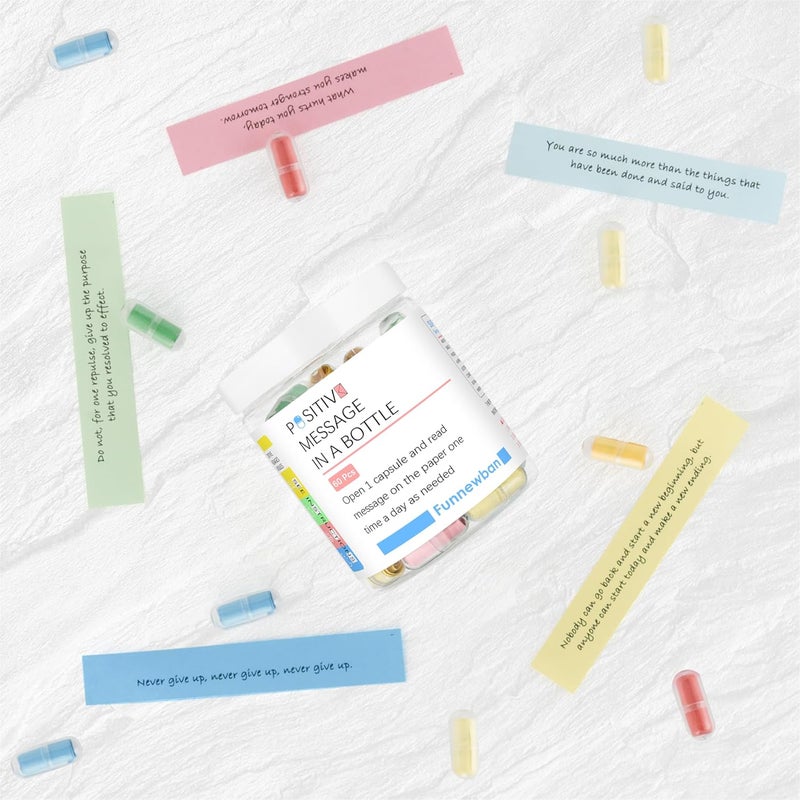 Funnewban هدايا تأكيدات إيجابية للنساء من فنيوبان 60 رسالة إيجابية في زجاجة هدية تخفيف التوتر للرجال مجموعة العناية الذاتية اليومية للاسترخاء والتأمل واليقظة - Image 3