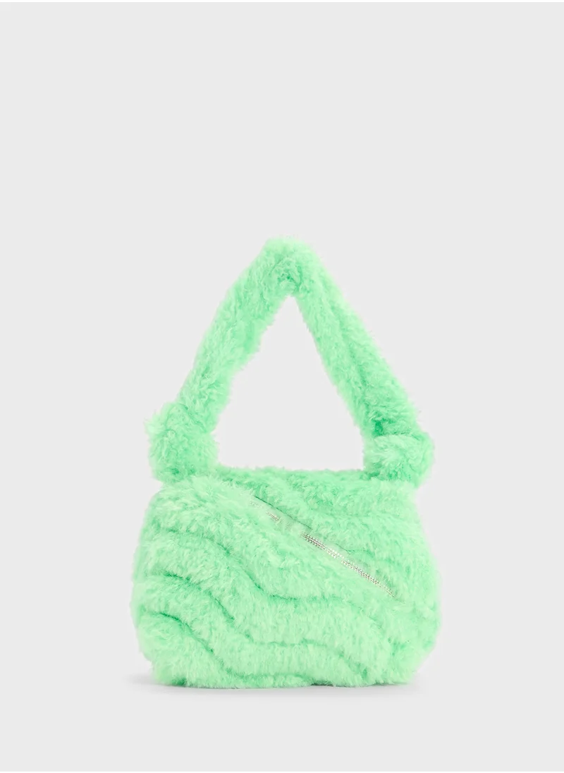 سكيني ديب لندن Isabel Green Fluffy Zipped Shoulder Bag