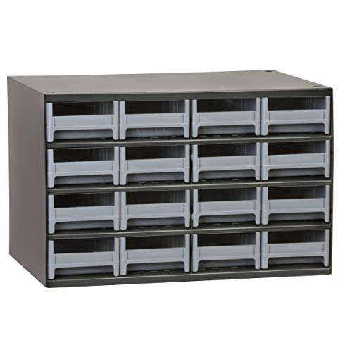 AkroMils Steel Garage Storage Cabinet Small Parts Organizer Metal Cabinet for Hardware Nails Screws Bolts Nuts and More 17 W x 11 D x 11 H 16Drawer Gray CabinetGray Drawers 19416