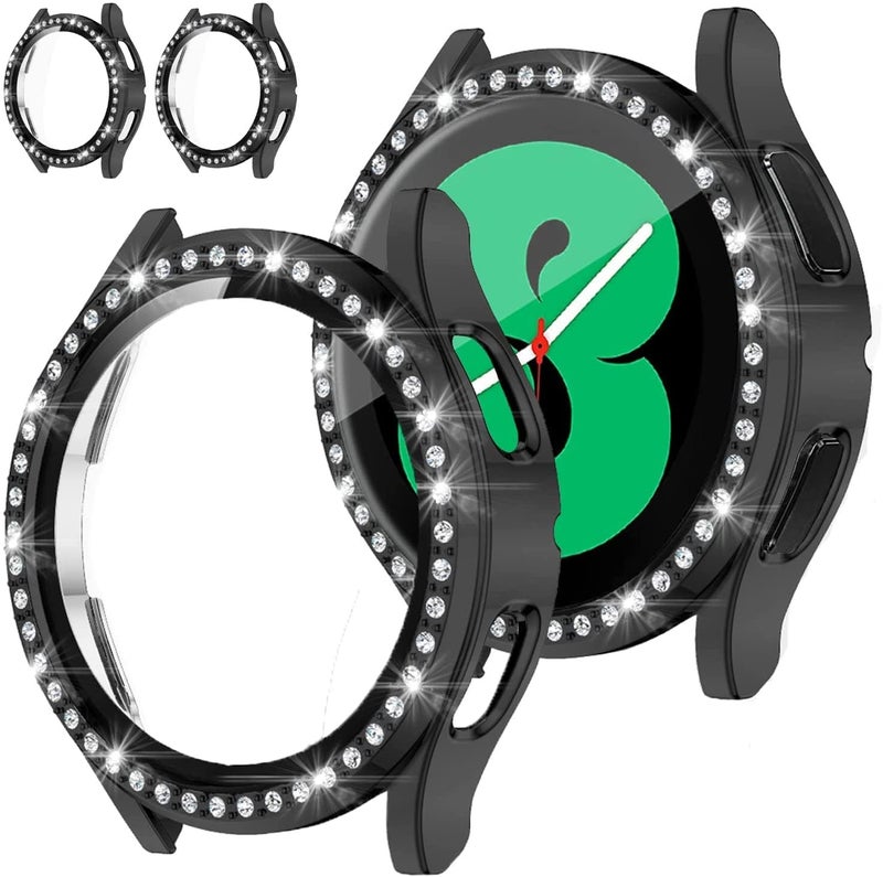 Khazna Samsung Galaxy Watch 4 40mm 2-Pack Glass Screen Protector with Protective Bumper Case, Black - Image 3