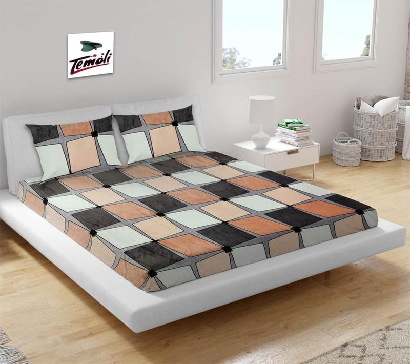 Temoli® Velvet Fitted King Size Bedsheet with 2 Pillow Covers (72x78 Inch) – Warm Elastic Flannel Double Bed Sheet | Box Baby Color | Winter Bedding - Image 1
