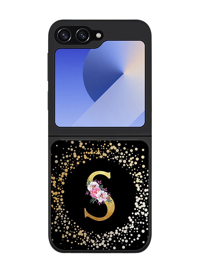 Stylizedd Rugged Black edge case for Samsung Galaxy Z Flip7 FE, Slim fit Case Flexible Cover - Custom Monogram Initial Letter Floral Pattern Alphabet - S ( Black ) - Image 1