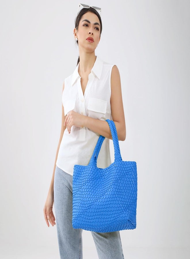 LIKEBAG Woven Tote Bag Womens Purse Vegan Leather Shoulder Handbags Fashion Summer Beach Tote Bags Large Travel Totes (Klein Blue) - Image 2