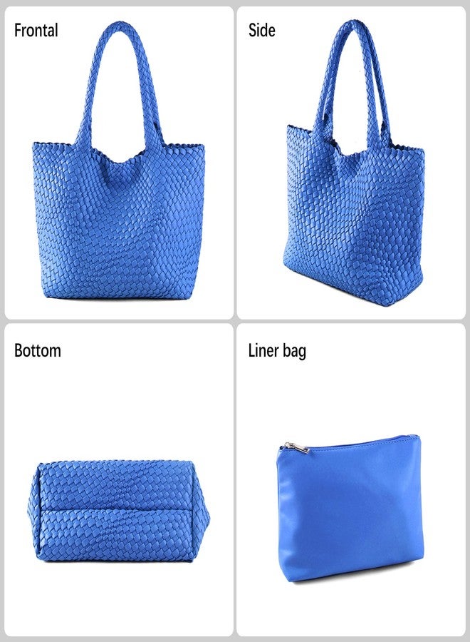 LIKEBAG Woven Tote Bag Womens Purse Vegan Leather Shoulder Handbags Fashion Summer Beach Tote Bags Large Travel Totes (Klein Blue) - Image 3