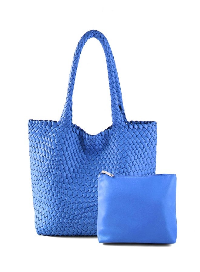LIKEBAG Woven Tote Bag Womens Purse Vegan Leather Shoulder Handbags Fashion Summer Beach Tote Bags Large Travel Totes (Klein Blue) - Image 1