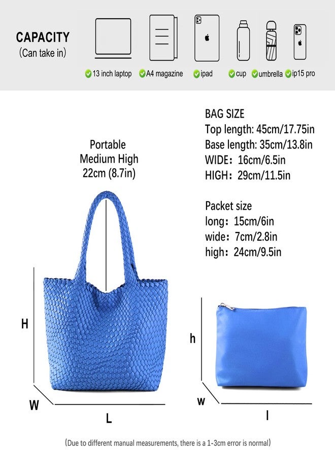 LIKEBAG Woven Tote Bag Womens Purse Vegan Leather Shoulder Handbags Fashion Summer Beach Tote Bags Large Travel Totes (Klein Blue) - Image 4