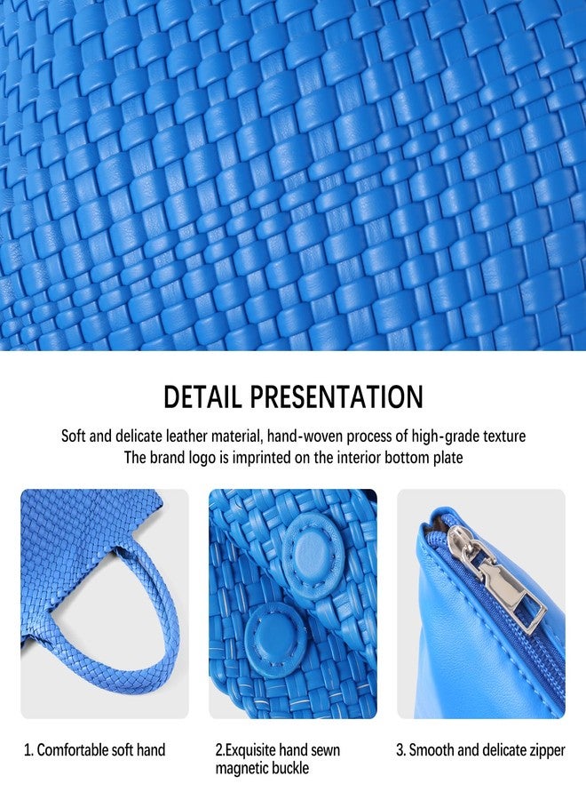 LIKEBAG Woven Tote Bag Womens Purse Vegan Leather Shoulder Handbags Fashion Summer Beach Tote Bags Large Travel Totes (Klein Blue) - Image 5