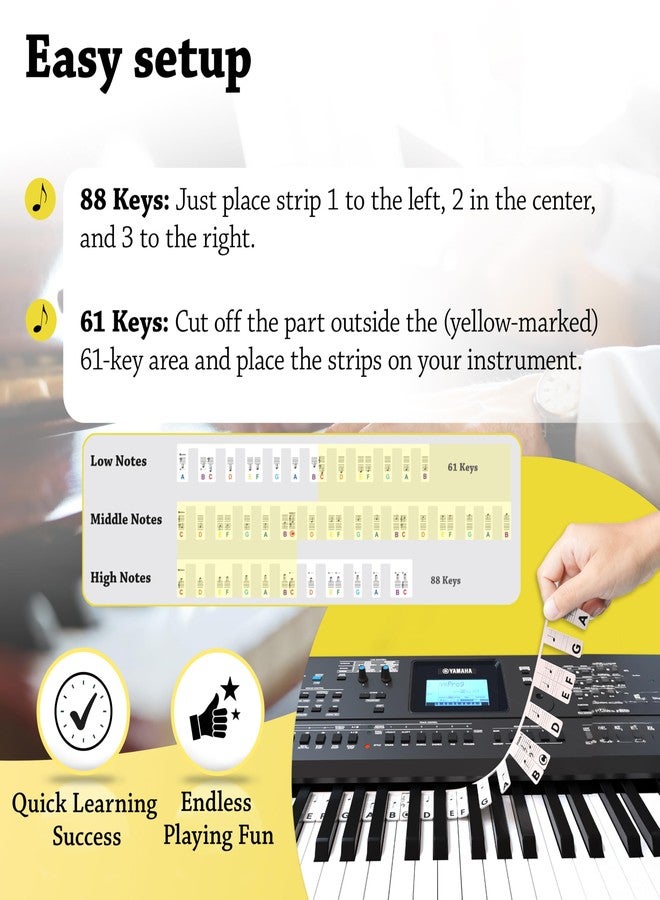Belfort Piano Sheet Music Topper for Beginners - Black & White - Removable Silicone Piano Key Labelling + eBook (No Piano Sticker Needed) Piano Accessories for 88 & 61 Keys Piano/Keyboard - Image 5
