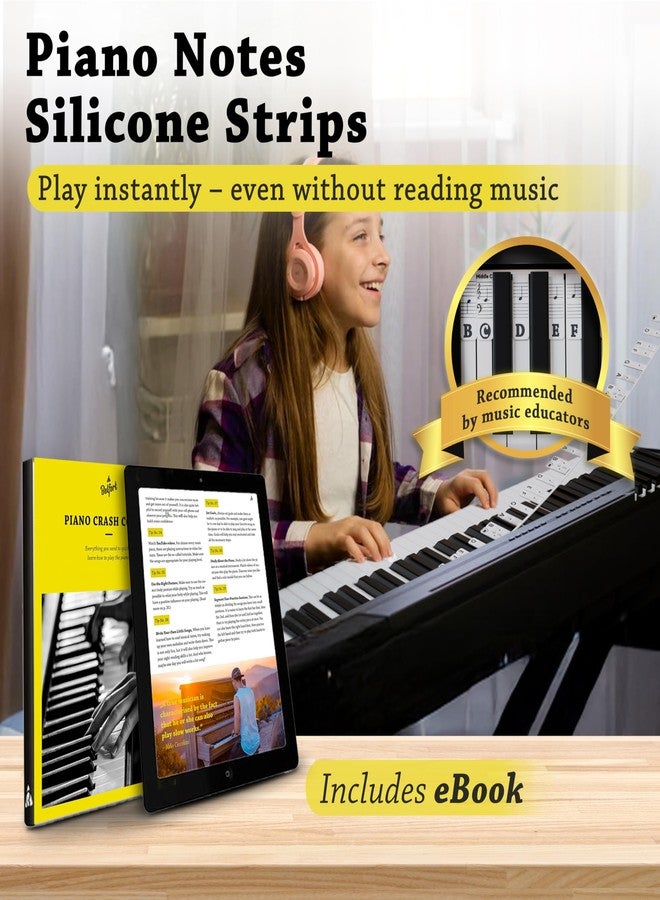 Belfort Piano Sheet Music Topper for Beginners - Black & White - Removable Silicone Piano Key Labelling + eBook (No Piano Sticker Needed) Piano Accessories for 88 & 61 Keys Piano/Keyboard - Image 2