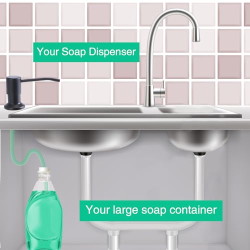 OHiHi Soap Dispenser for Kitchen Sink, Built in Sink Soap Dispenser, Countertop Soap Dispenser Pump with 47" Extension Tube kit, No Need to Fill Little Bottle Again, Black - Image 3