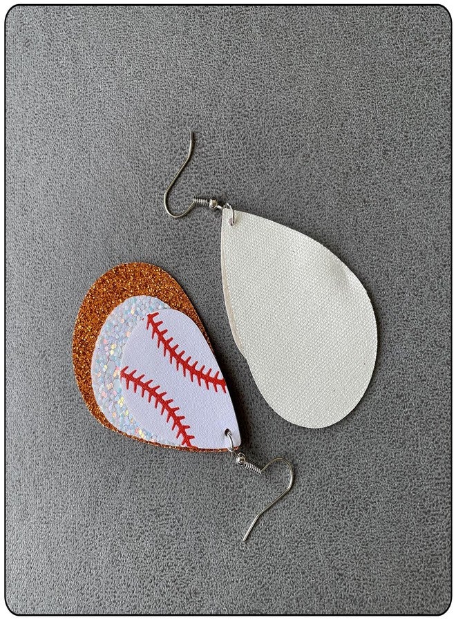 Fusamk Baseball Faux Leather Earrings Lightweight Teardrop Earrings Sequin Dangle Earrings(White Orange) - Image 3
