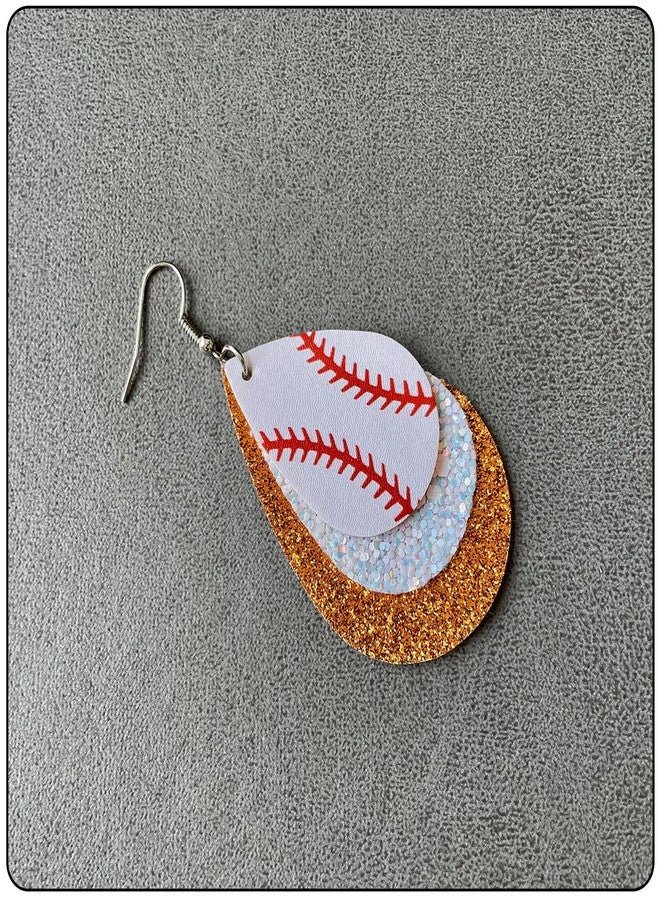 Fusamk Baseball Faux Leather Earrings Lightweight Teardrop Earrings Sequin Dangle Earrings(White Orange) - Image 5