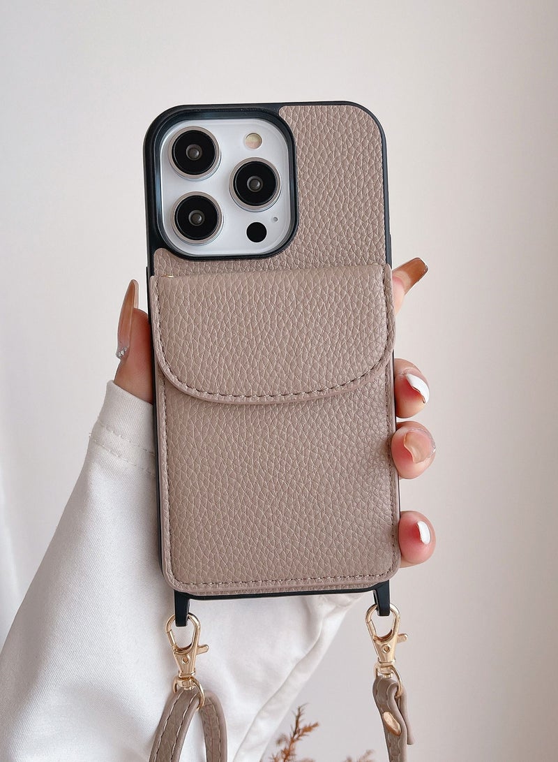 Suteni Crossbody Strap Back Cover Card Slots Leather Phone Case for iPhone 