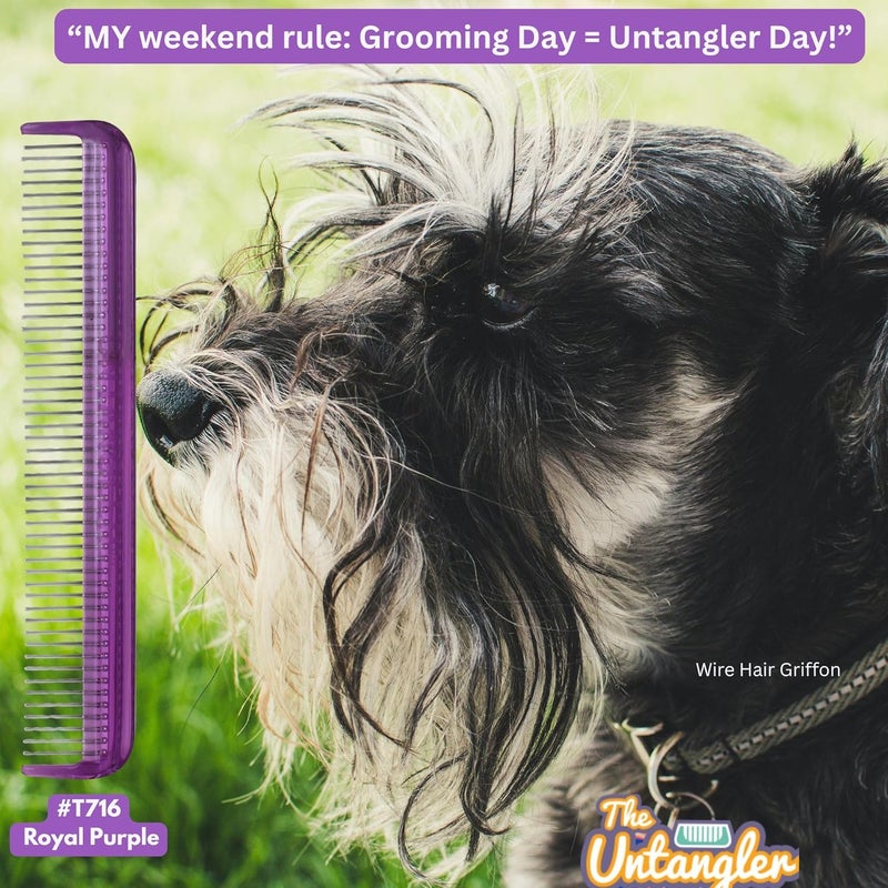 Untangler Pet comb for easy mat removal - silky smooth rotating teeth untangles without causing pain to pets. (7", Purple) - Image 2