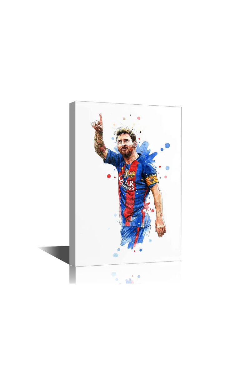 TISHIRON Canvas Wall Art Motivational Football Poster Lionel Messi Painting Modern Artwork Print for Living Room Bedroom Dining Office Decor Stretched and Framed Ready to Hang 36x24 in - Image 1