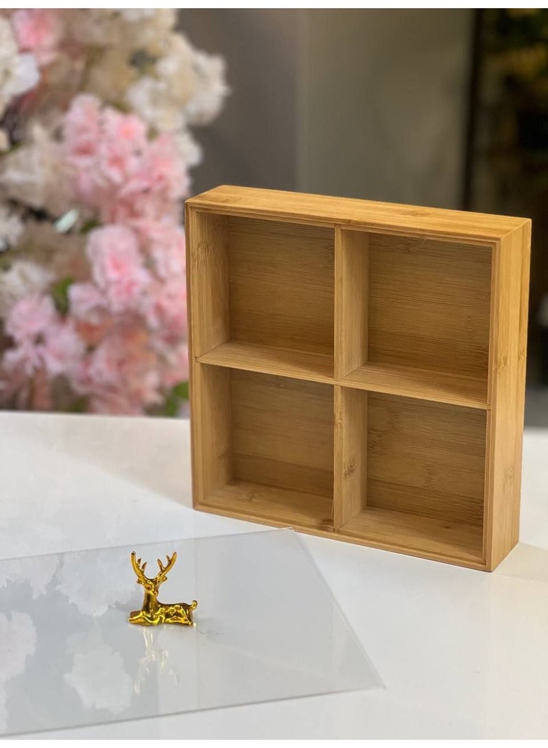 NAMA Wooden snack dish with 4 compartments Imported bamboo wood With acrylic lid and gazelle handle - Image 2