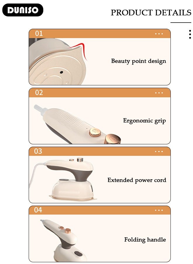DUNISO Portable Steam Iron, Foldable Handheld Travel Steamer Iron, 2-in-1 Dry and Wet Steam Iron for Clothes, 180° Rotatable Mini Iron, Garment Steamer for Home, Travel, Dorm, Gifts, School, Office, Home Essential  - Image 5