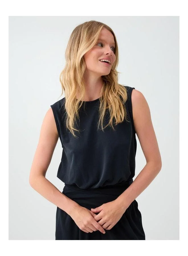 Jimmy Key Black Round Neck Sleeveless Modal Knit Blouse.