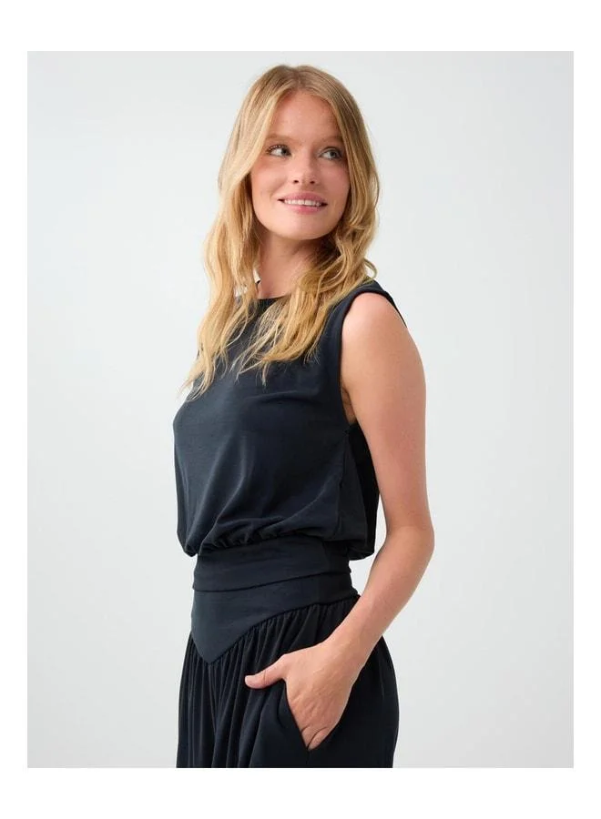Jimmy Key Black Round Neck Sleeveless Modal Knit Blouse.
