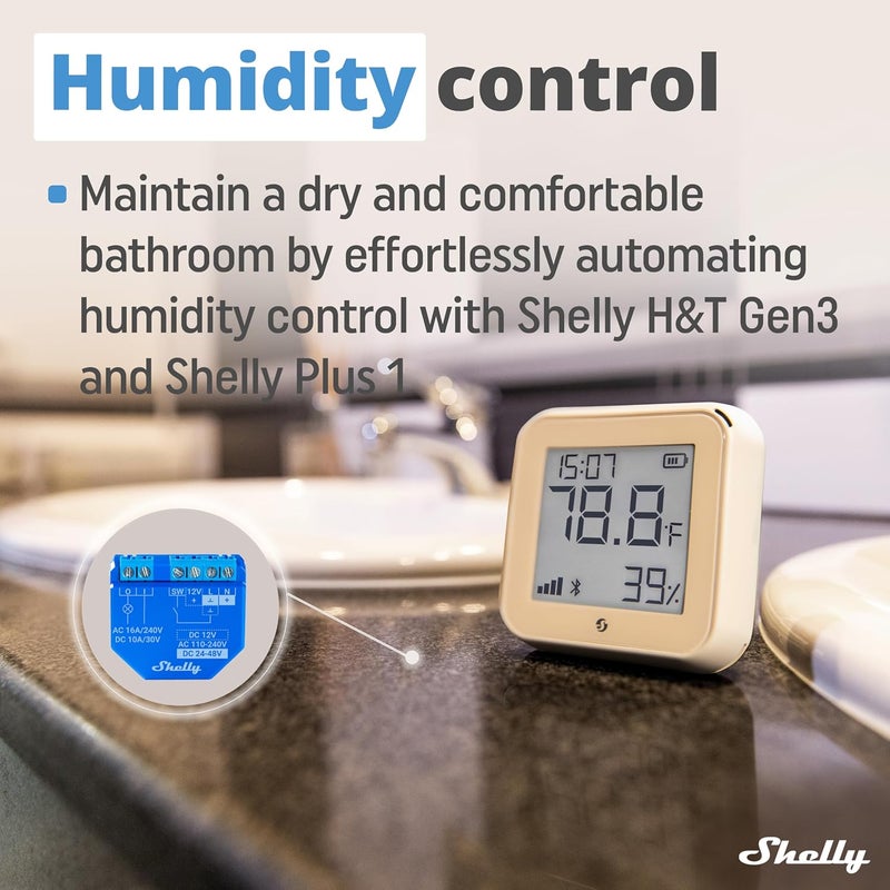 Shelly H&T Gen3 Mokka | WiFi Smart Temperature and Humidity Sensor | Remote Control | Smart Scenes | Notifications | Data Storage | No Hub Required | Alexa & Google Home - Image 3