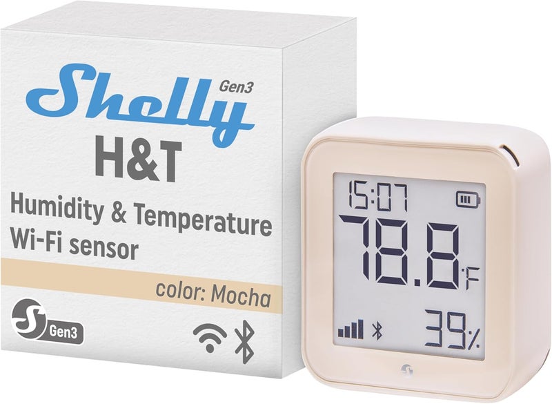 Shelly H&T Gen3 Mokka | WiFi Smart Temperature and Humidity Sensor | Remote Control | Smart Scenes | Notifications | Data Storage | No Hub Required | Alexa & Google Home - Image 1