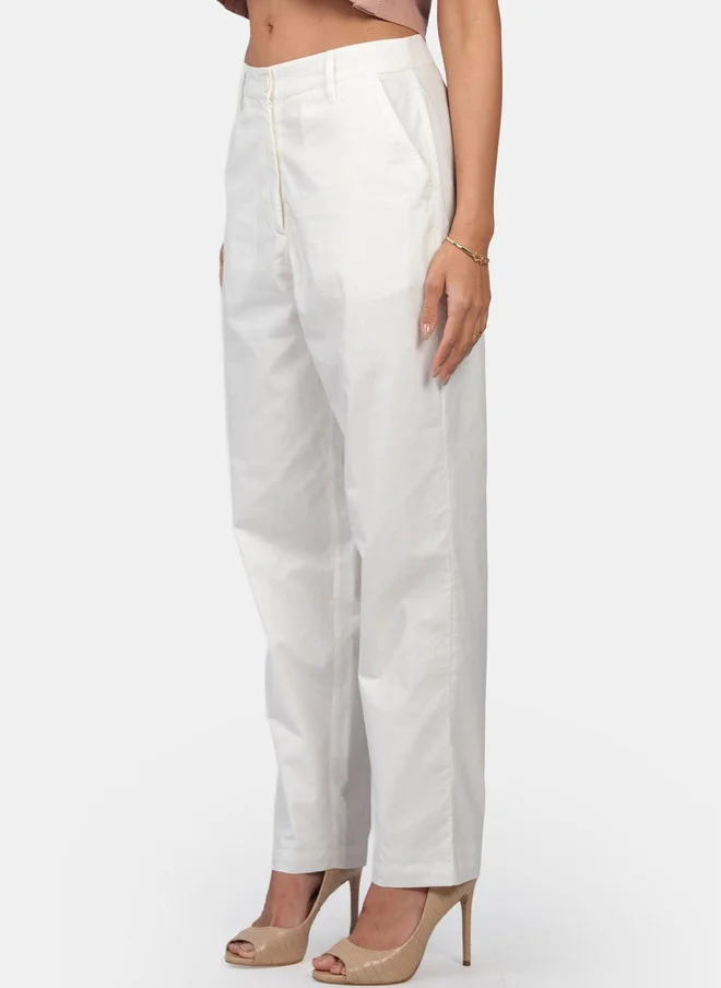 Virgio  Virgio Women Solid Cotton Regular Straight Fit Trousers for Women | Best Price UAE