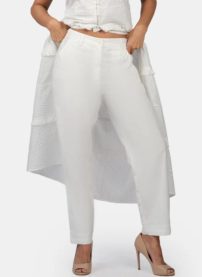 فيرجيو Virgio Women Solid Cotton Regular Straight Fit Trousers