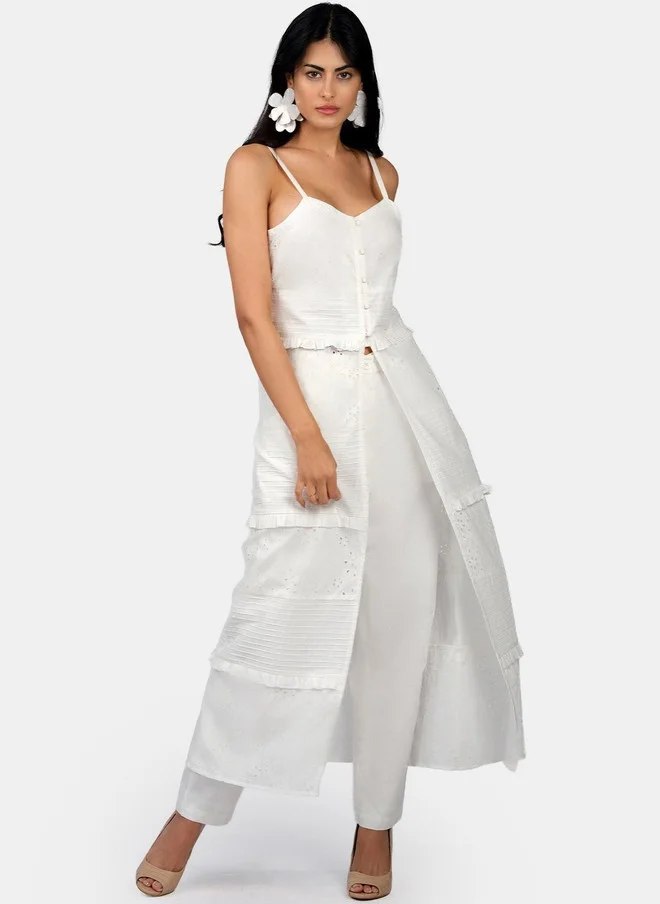فيرجيو Virgio Women Solid Cotton Regular Straight Fit Trousers