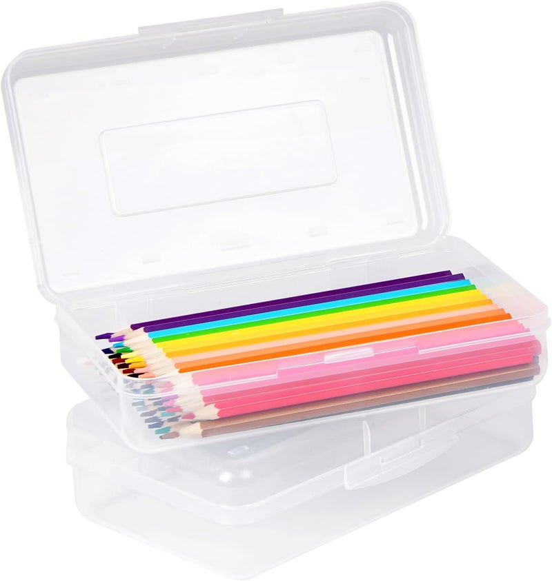 علبة أقلام بلاستيكية، مجموعة من 2 علب، سعة كبيرة، علب أقلام ملونة للأطفال والبالغين، صندوق تخزين قوي للأقلام الرصاصية مع غطاء محكم الإغلاق، مناسب للمستلزمات المدرسية والمكتبية (اللون الشفاف). - Image 1