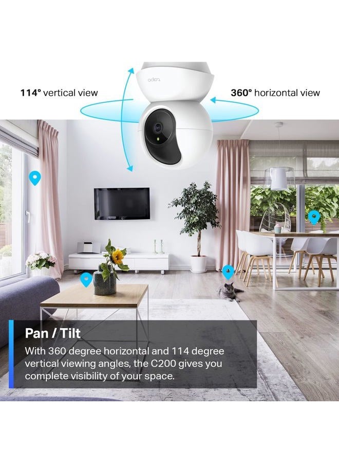 tapo كاميرا أمان TP-Link Tapo بدقة 1080p، رؤية دوارة 360°|تتبع الحركة | كشف حركة وبكاء الأطفال| صوت ثنائي الاتجاه | رؤية ليلية | تعمل مع أليكسا وGoogle Home (Tapo C200) - Image 3