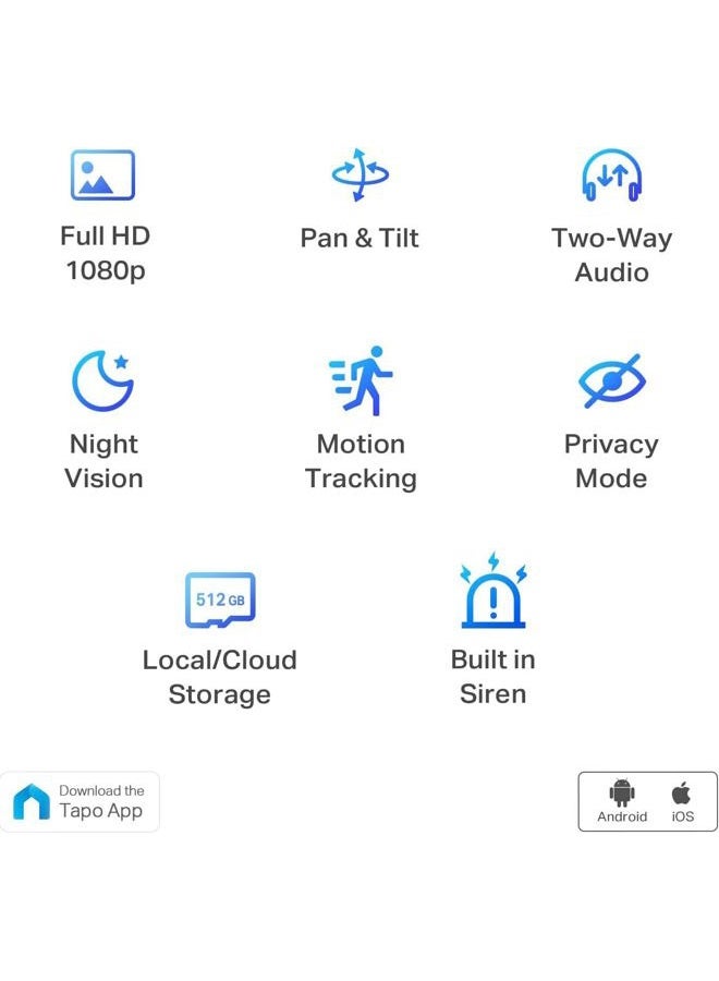 tapo كاميرا أمان TP-Link Tapo بدقة 1080p، رؤية دوارة 360°|تتبع الحركة | كشف حركة وبكاء الأطفال| صوت ثنائي الاتجاه | رؤية ليلية | تعمل مع أليكسا وGoogle Home (Tapo C200) - Image 2