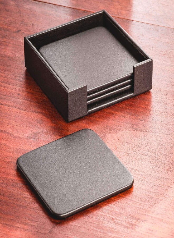DACASSO Classic Leatherette Coaster Set - Luxury Black Leatherette Square Coasters with a Holder - Office Accessories & Executive Desk Decor - (Classic Black) - Image 2