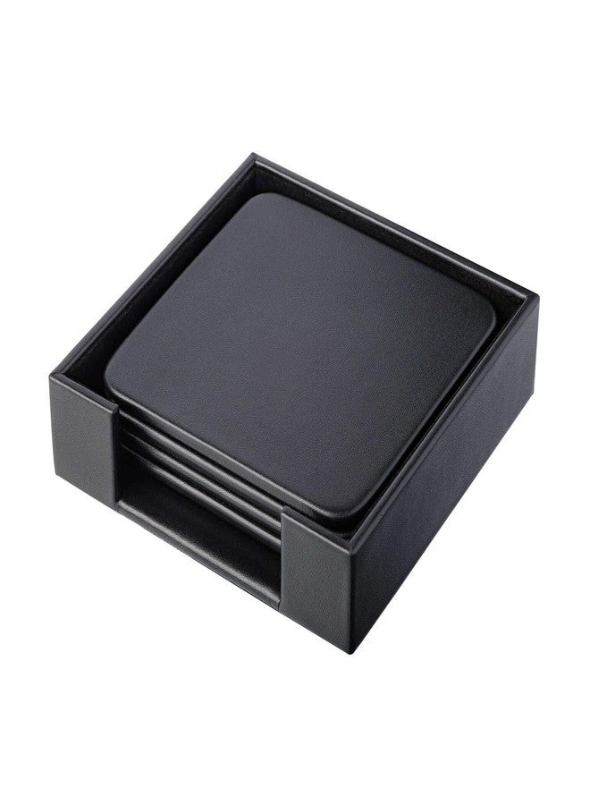 DACASSO Classic Leatherette Coaster Set - Luxury Black Leatherette Square Coasters with a Holder - Office Accessories & Executive Desk Decor - (Classic Black) - Image 1