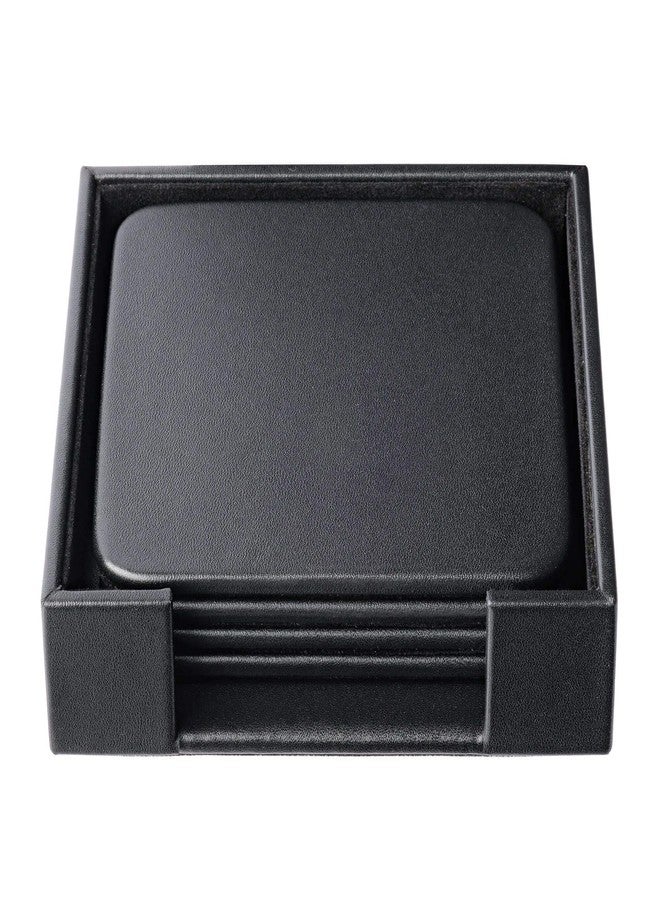 DACASSO Classic Leatherette Coaster Set - Luxury Black Leatherette Square Coasters with a Holder - Office Accessories & Executive Desk Decor - (Classic Black) - Image 3