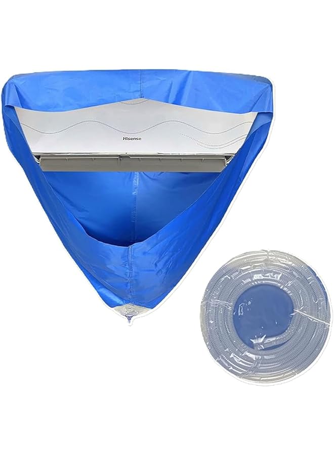 Air Conditioner Cleaning Cover Funnel Shape Steel Wire For Easy Use Waterproof Large For Up To 3.2 Meter Circumference With 2.8 Meter Transparent Drainage Tube And Storage Bag