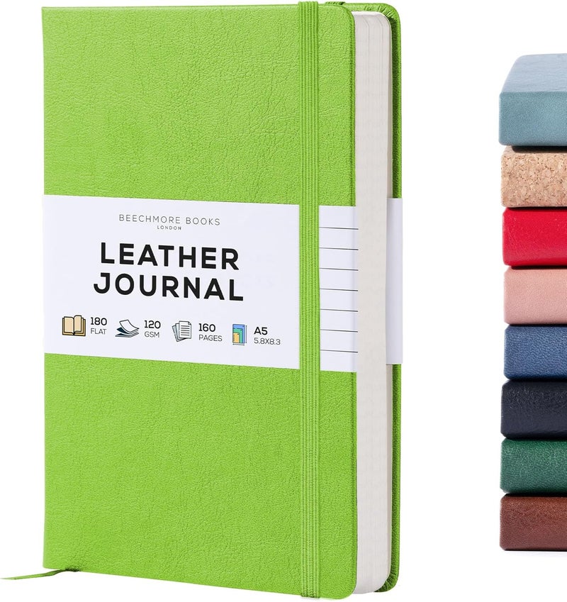Beechmore Books Lined Journal Notebook, 5.8 x 8.3 inch, A5 160 Lined Pages, Hardcover Leather Journals for Women, Men, Writing and Notebooks for Work - 120 GSM Thick Paper, Gifts Box Included - Image 1