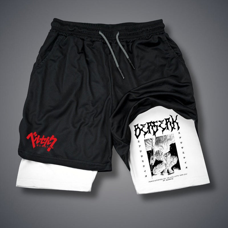 2025 new summer foreign trade Berserk animation shorts adult double beach pants fitness pants 2 White