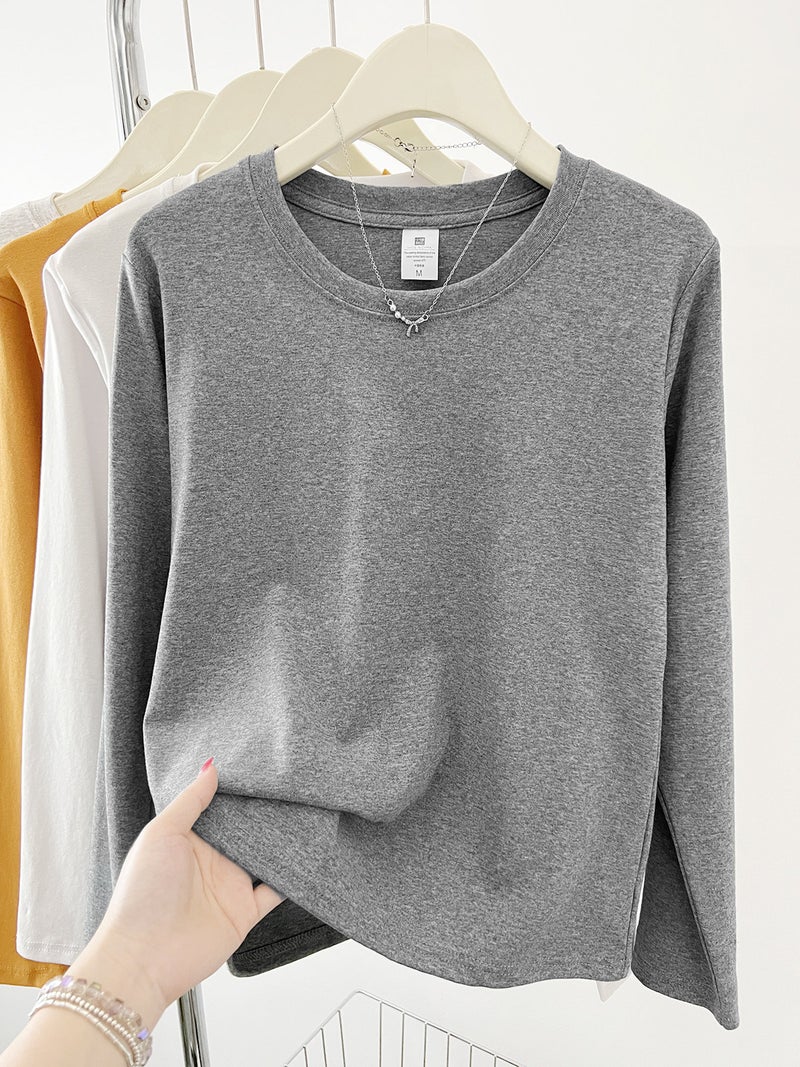 Korean version of full-shoulder round-neck long-sleeved T-shirt for women's fashion and versatile early autumn new student inner layer top - Image 1