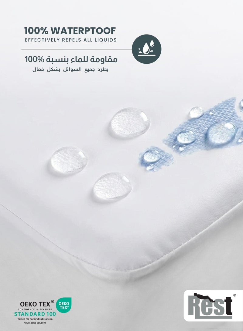 ريست REST  Waterproof Mattress Protector White 160x200cm upto 30cm Deep Pocket PU Laminated Fabric Premium 100% Waterproof Hypoallergenic Breathable Washable Mattress Protector - Image 5