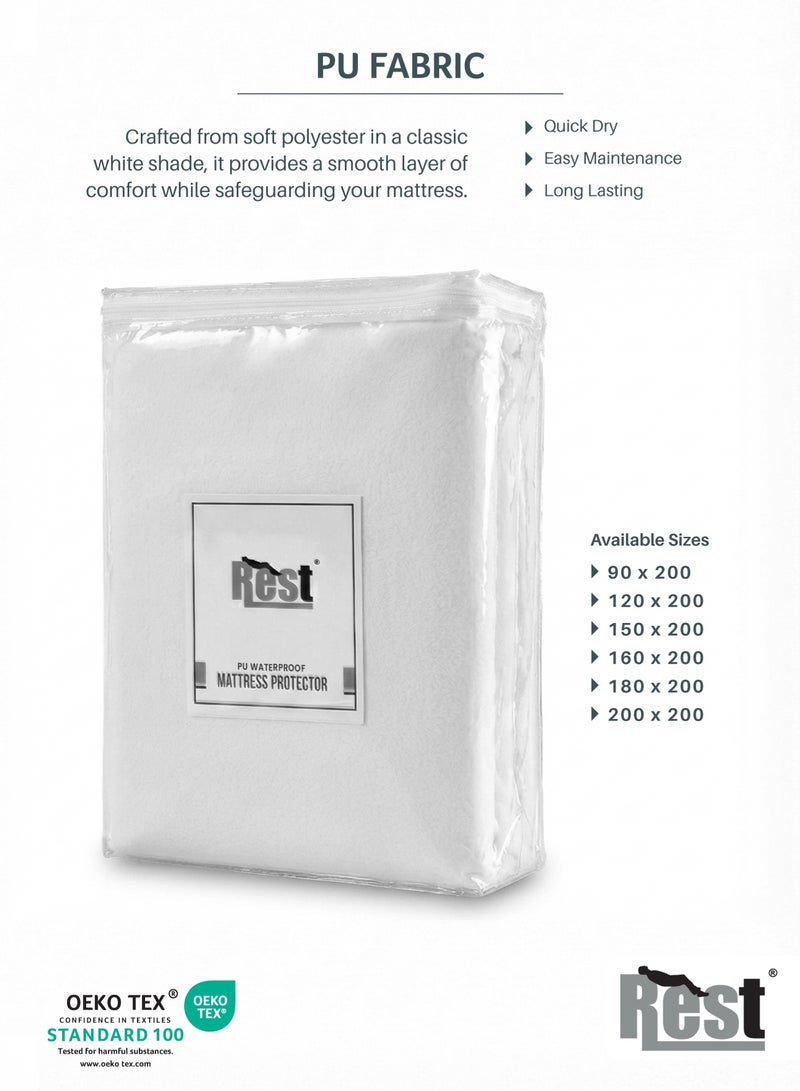 ريست REST  Waterproof Mattress Protector White 160x200cm upto 30cm Deep Pocket PU Laminated Fabric Premium 100% Waterproof Hypoallergenic Breathable Washable Mattress Protector - Image 4