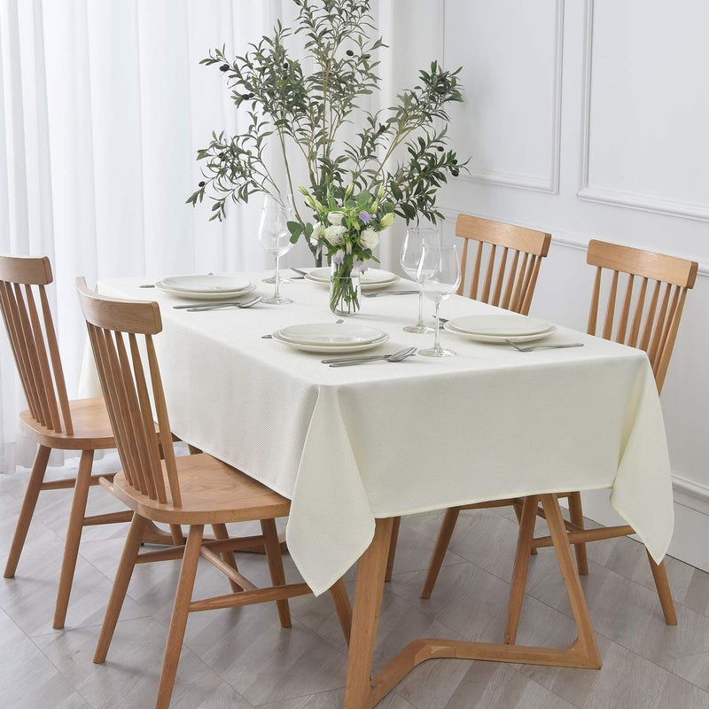 maxmill Jacquard Tablecloth Stain Resistant Waterproof Wrinkle Resistant Spillproof Washable Soft Textured Table Cloth for Dining Room, Indoor and Outdoor Use, Rectangle 60 x 140 Inch, Ivory - Image 1