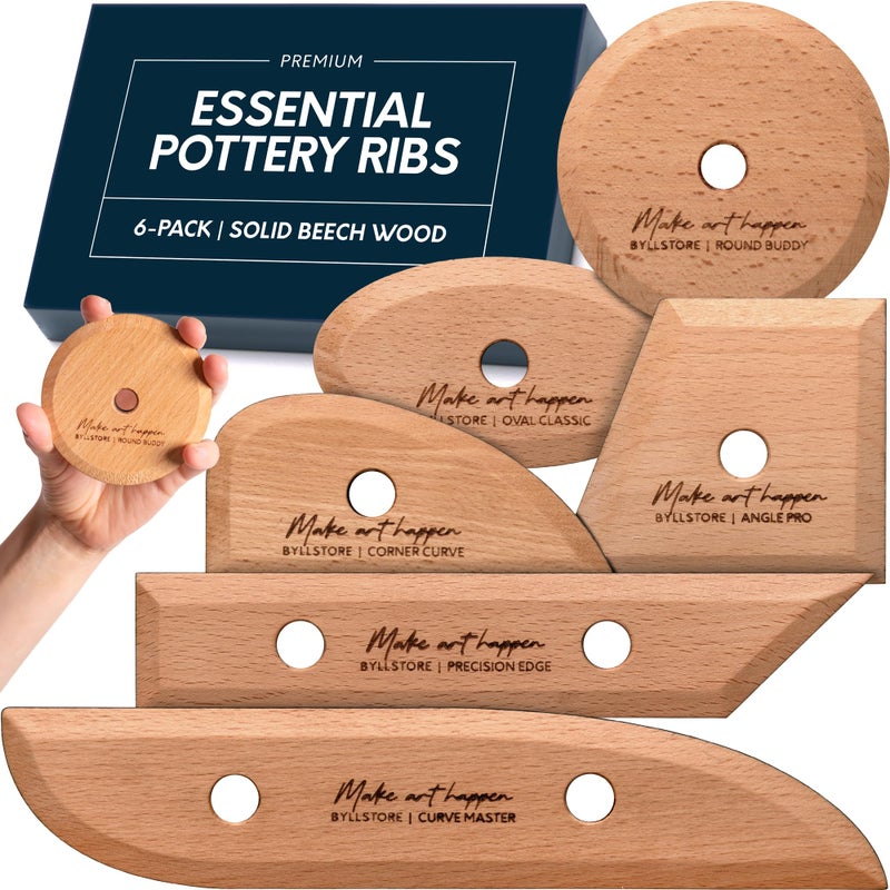 Byllstore Essential Pottery Ribs for Clay | Shaping & Smoothing Tools | Solid Beech Wood | 6-Pack - Image 1