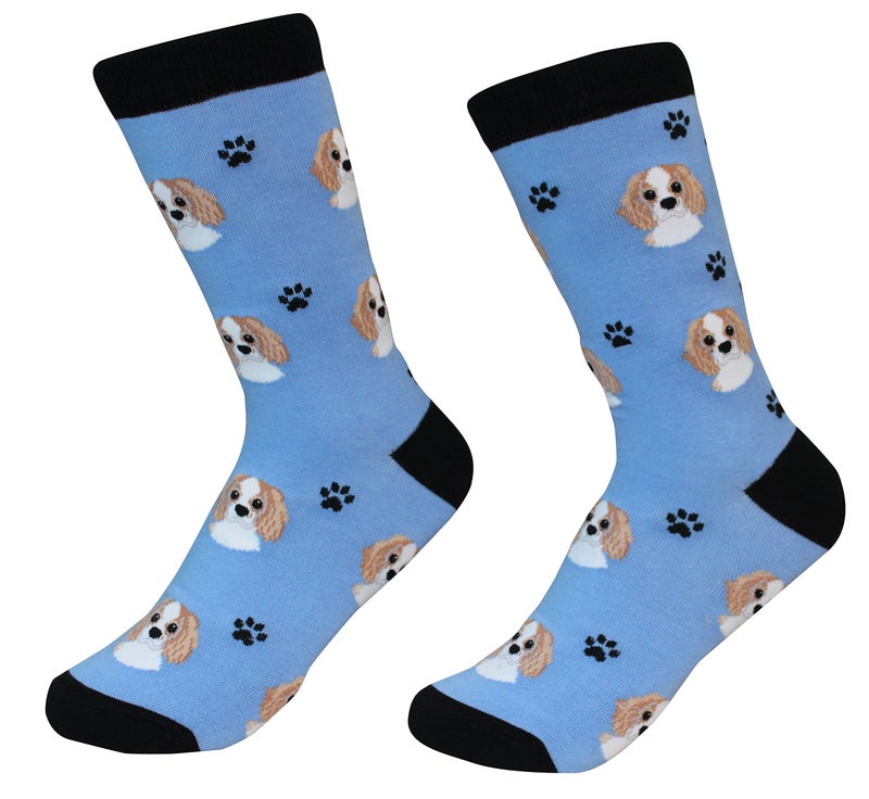 Cavalier King Charles Spaniel Socks - Fun Unisex Socks - Crazy Pet Lover - Novelty Socks Funny Gifts for Dog Lovers - Cute Dog Pattern - Casual Crew Socks - One Size Fits most
