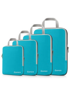 Gonex Gonex Compression Packing Cubes, 4pcs Expandable Storage Travel Luggage Bags Organizers (Blue)  - Image 1