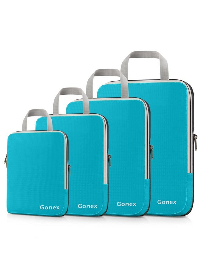 Gonex Compression Packing Cubes, 4pcs Expandable Storage Travel Luggage Bags Organizers (Blue) - Image 1