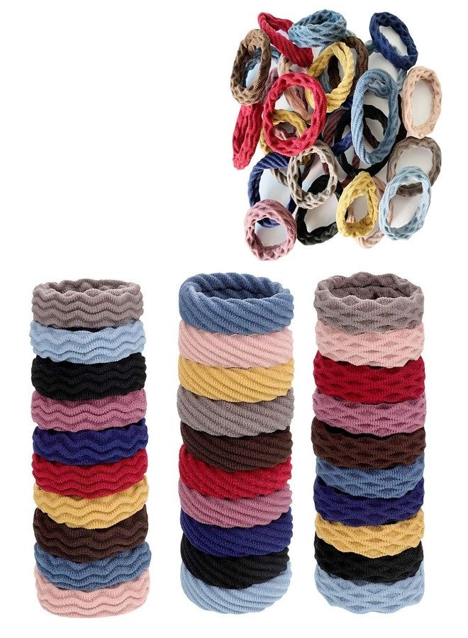 Elina 60 Pcs Fancy Multi Color Elastic Hair Ponytail Holder Thick Soft Cotton Non Slip Tight Stretchable Rubber Bands for School Girls, Kids, Women, Hair tie (Pack of 60)(Dark Multicolors) - Image 1