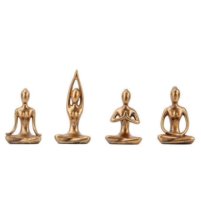 YOGA STATUE MEDITATION ZEN DECOR YOGA STATUES FOR HOME DECORSMALL YOGA FIGURINES FOR SPIRITUAL ROOM DECORATIONSSET OF 4 YOGA POSE STATUE SHELF DECOR ACCENTS GOLD COLOR