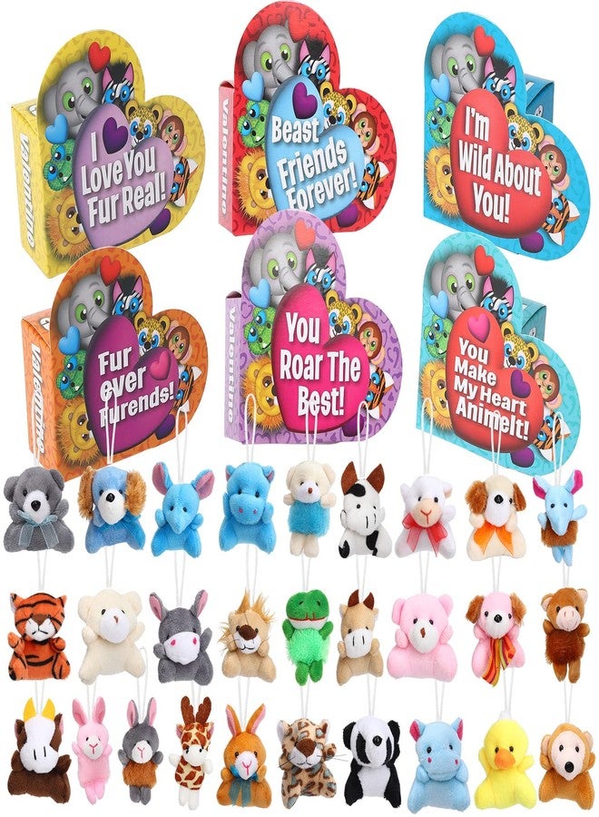 Lumiparty 28 Packs Valentines Day Animal Plush Toy with Heart Boxes for Kids, Mini Stuffed Animal Keychain Bulk for Girls Boys Valentine's Classroom Gift Exchange, Classroom Prize Party Favor - Image 1