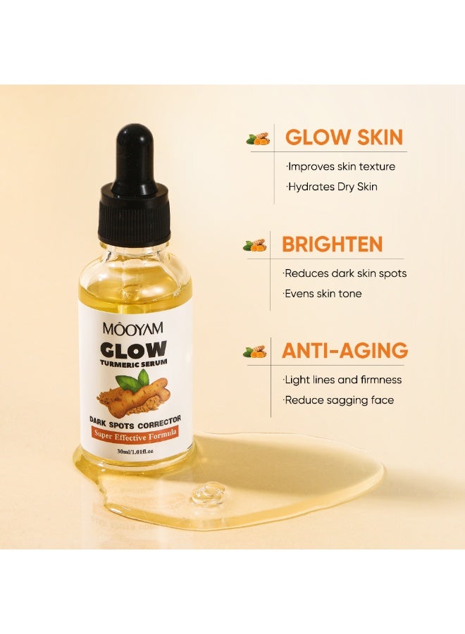 MOOYAM Turmeric Face Serum 30ml for Dark Spots and Hyperpigmentation Treatment Reduces Age Spots Sun Damage and Uneven Skin Tone for Women Men All Skin Types  - Image 2